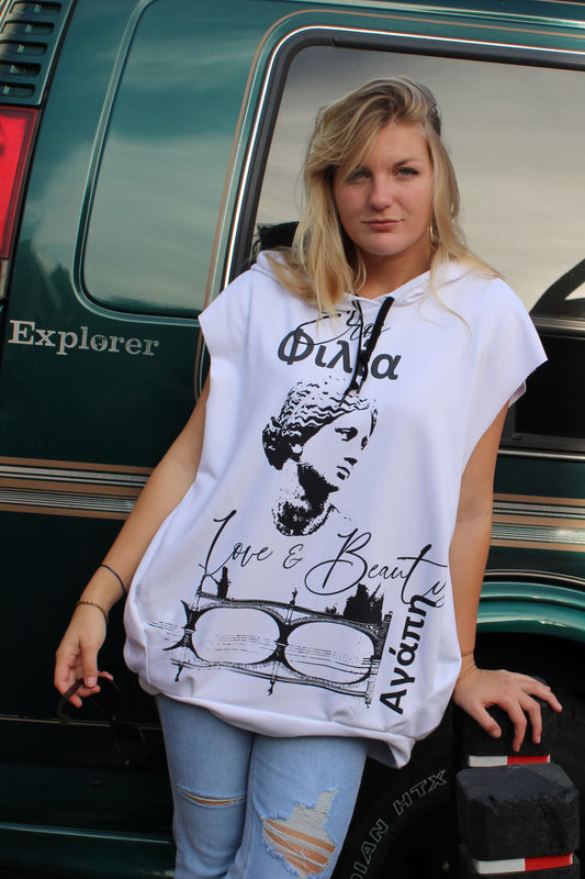 Explore modern elegance with our Aphrodite Love Hoodie, featuring a captivating blend of ancient Greek artistry and contemporary style. Limited edition, locally sewn in the Netherlands.