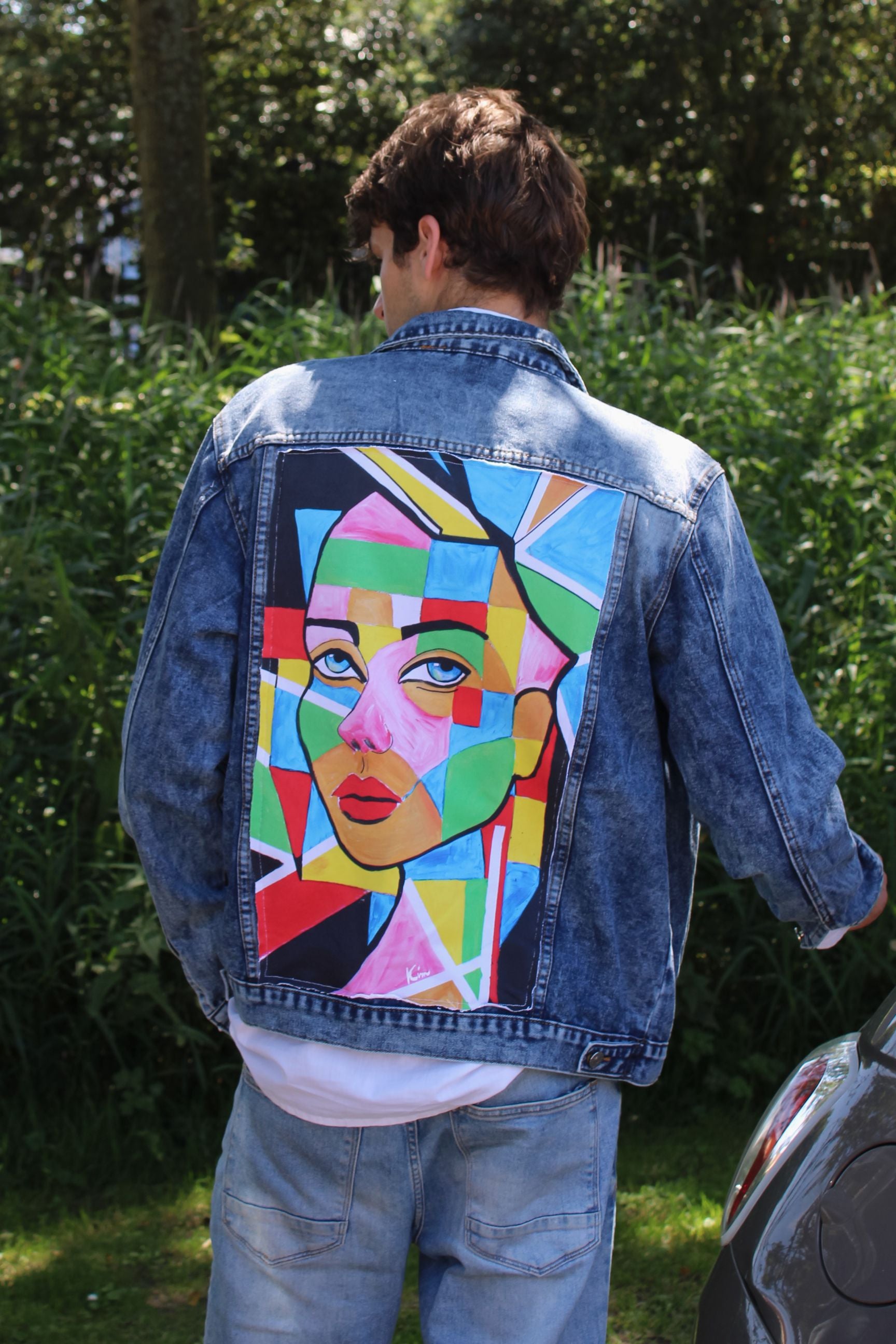 Colourful denim jacket hotsell