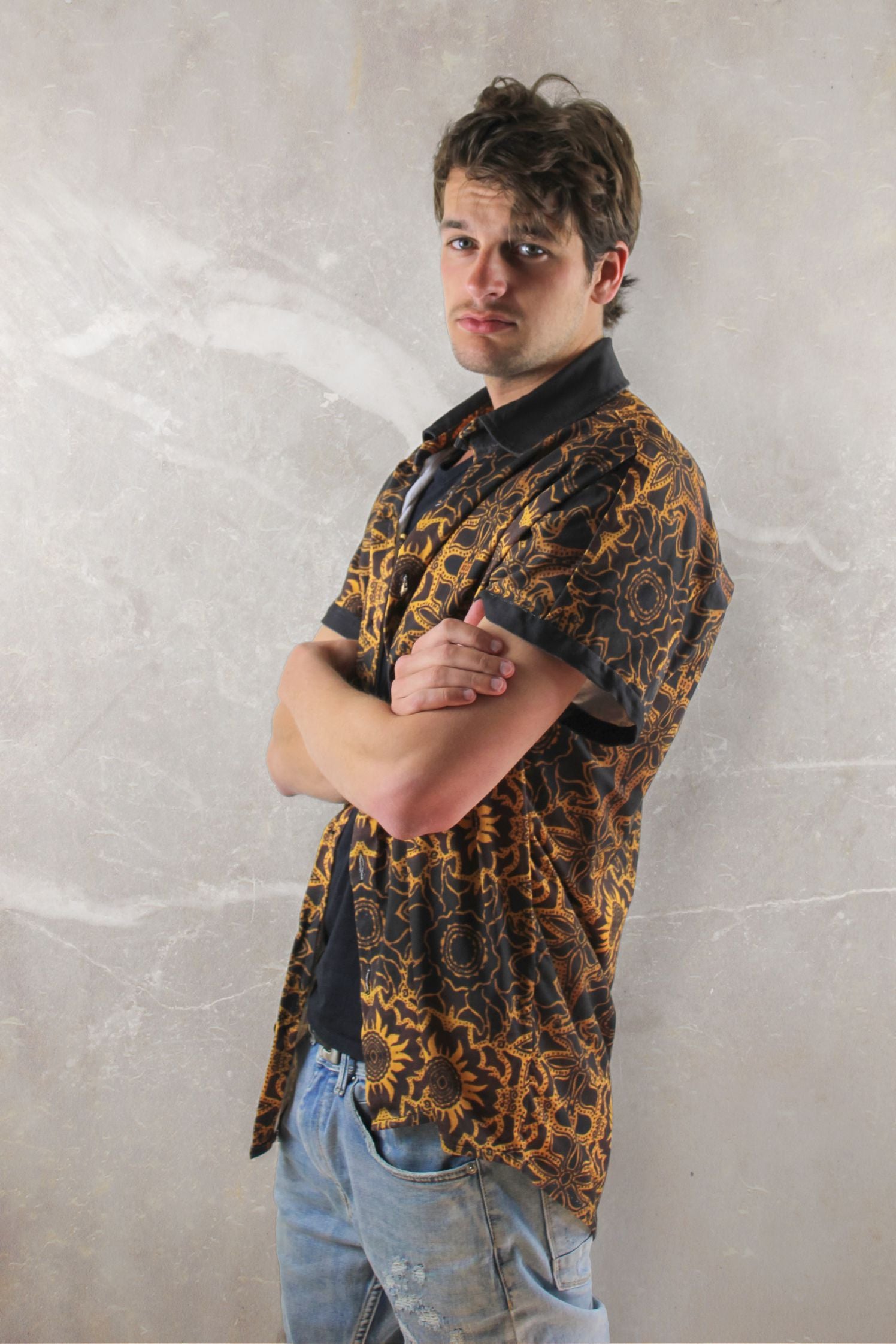 Back view of Exotic Flower Oversized Buttonup Shirt, highlighting intricate floral pattern and oversized silhouette