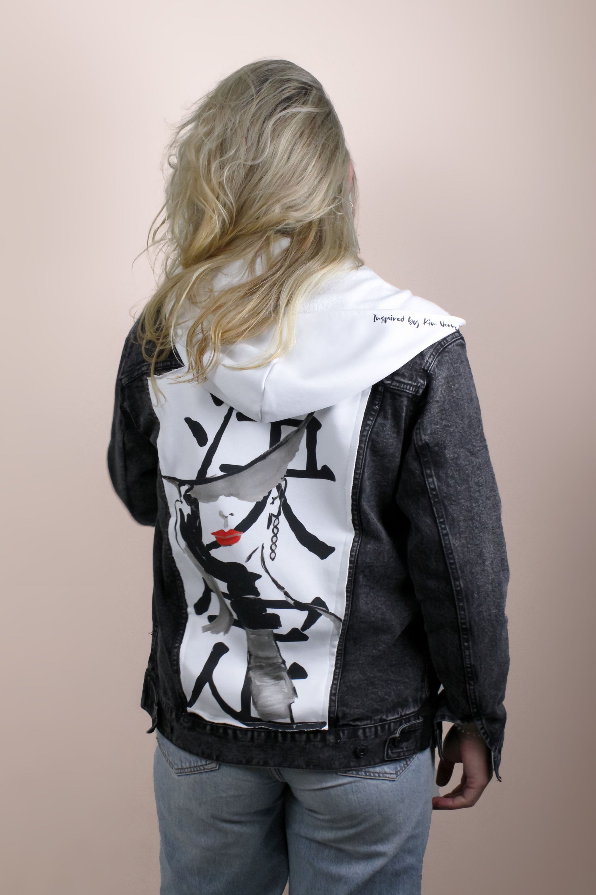 Printed black and white jean jacket by aphellos