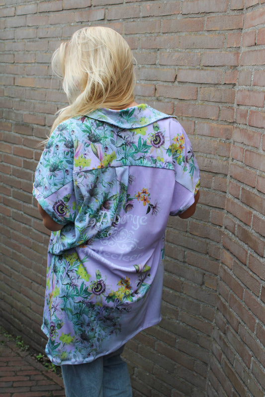 Artistic Floral Motif on Lilac Blouse - Wearable Masterpiece