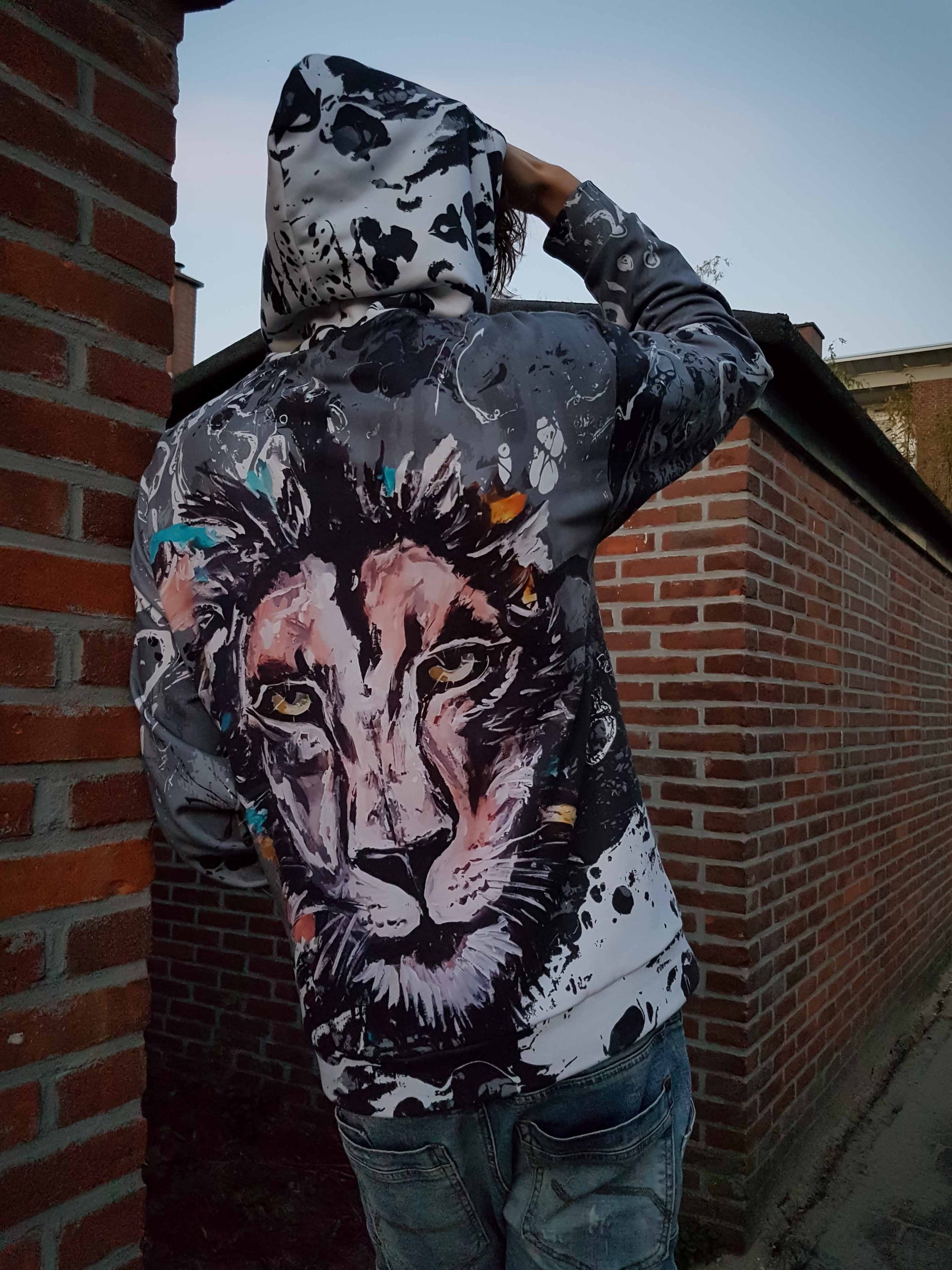 grey lion hoodie mens and womens leo hooded sweatshirt polyester