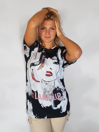 Black and White women's t-shirt based on modern artwork 'glamour' by artist Jayme van der Helm