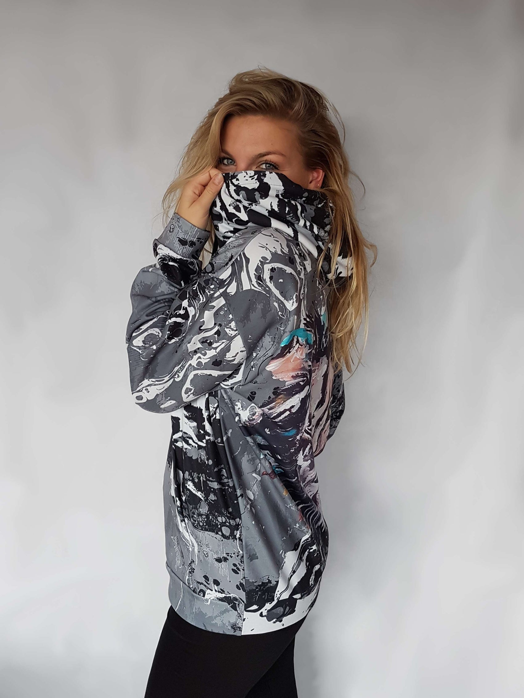 black white and gray lion or lioness head hoodie. Leo hooded sweatshirt