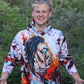 Colourful warrior men's pullover hoodie with cotton feel and fleece inside based on art
